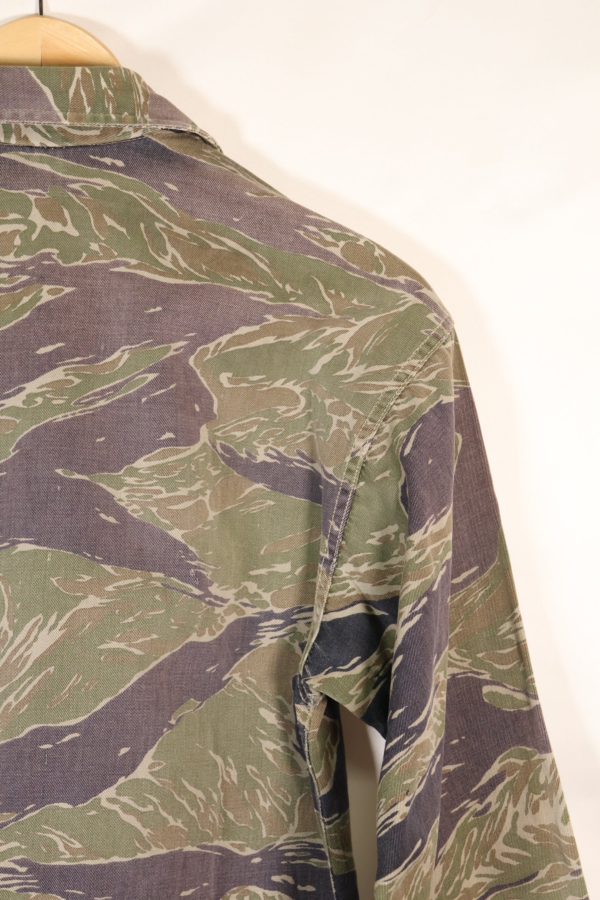 Mid-1960s Japanese Silver Tiger Asian Cut shirt with faded tiger stripes, used.