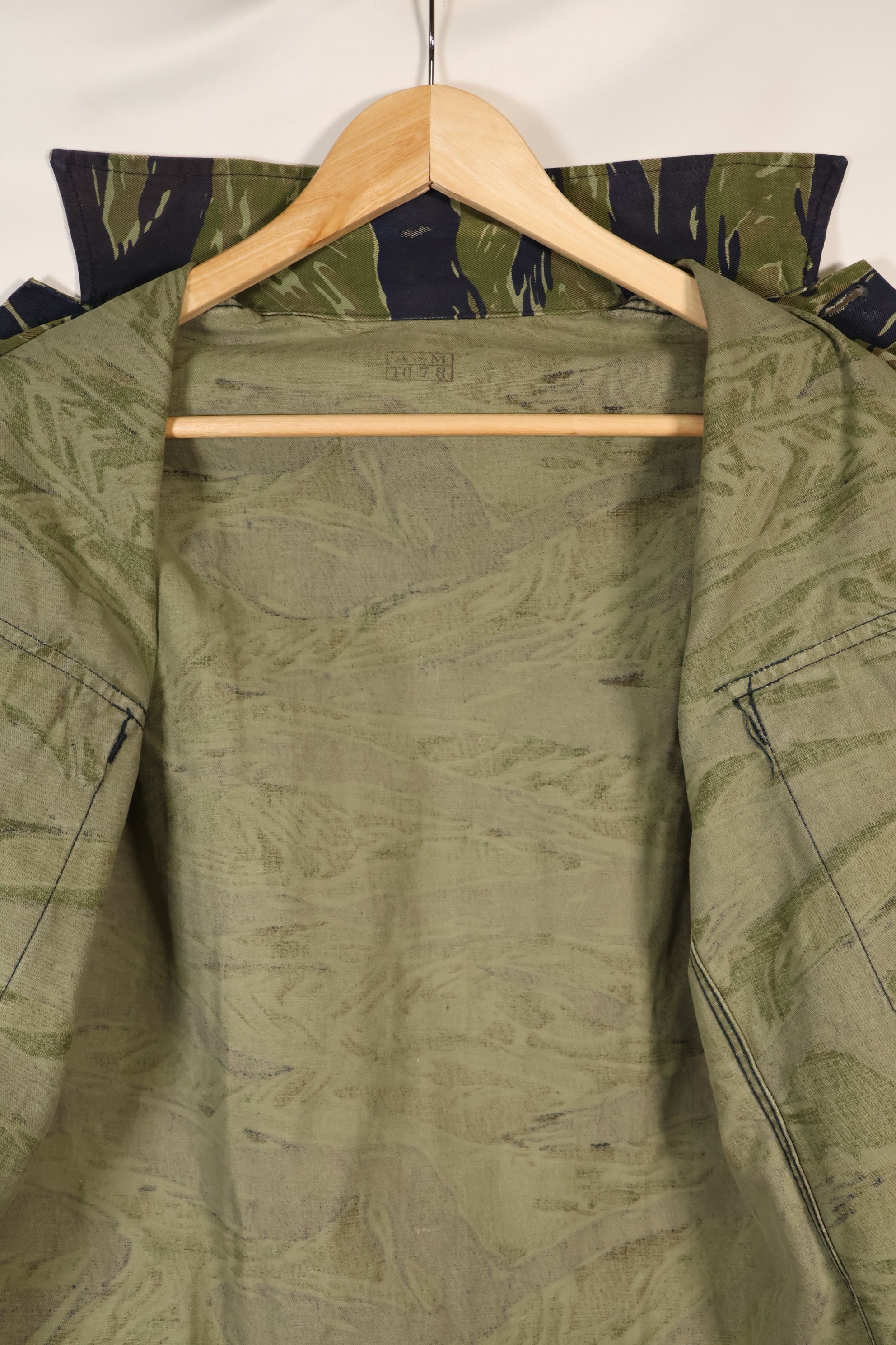 Early 1970s A-M TO-78 Silver Tiger Variation Tiger Stripe Shirt, used.