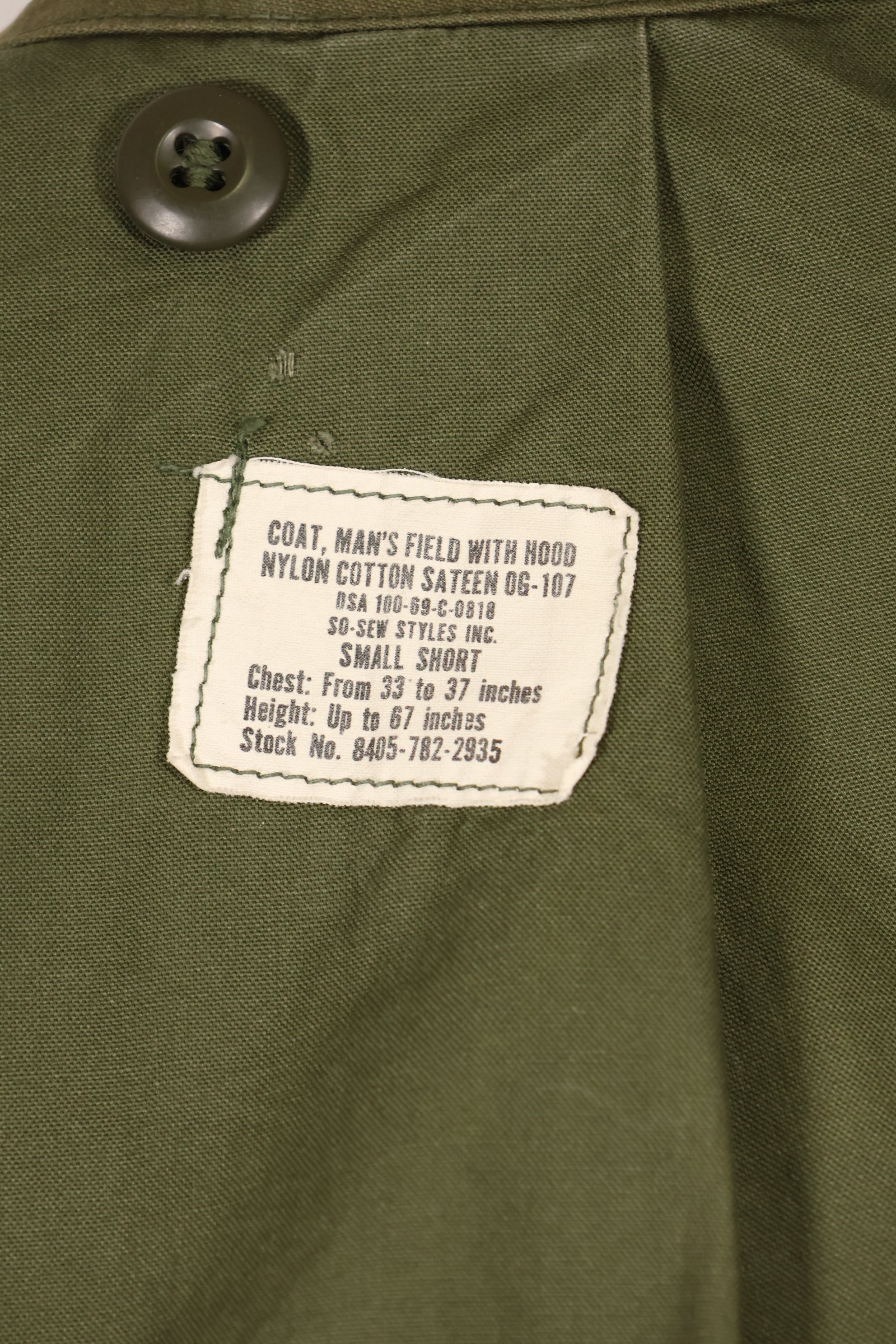 1969 Contract S-S U.S. Army M65 Field Jacket 2nd Model Aluminum Zipper Used