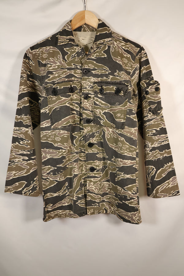 Early 1970s Late War Pattern Tiger Stripe Heavy Cotton Shirt, faded, used.