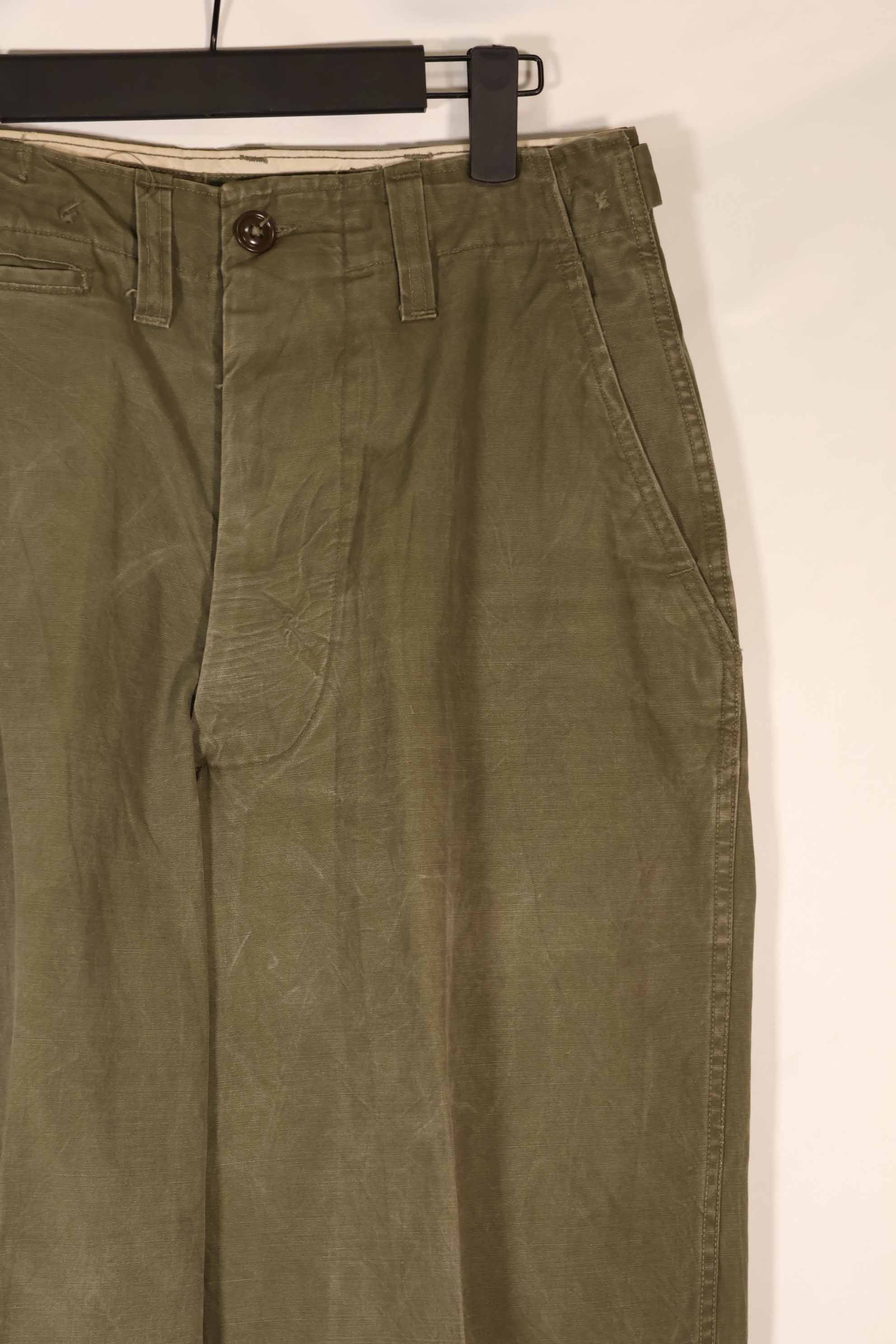 Real late 1940s - early 1950s M45 OD cotton field pants, used, strong signs of use.