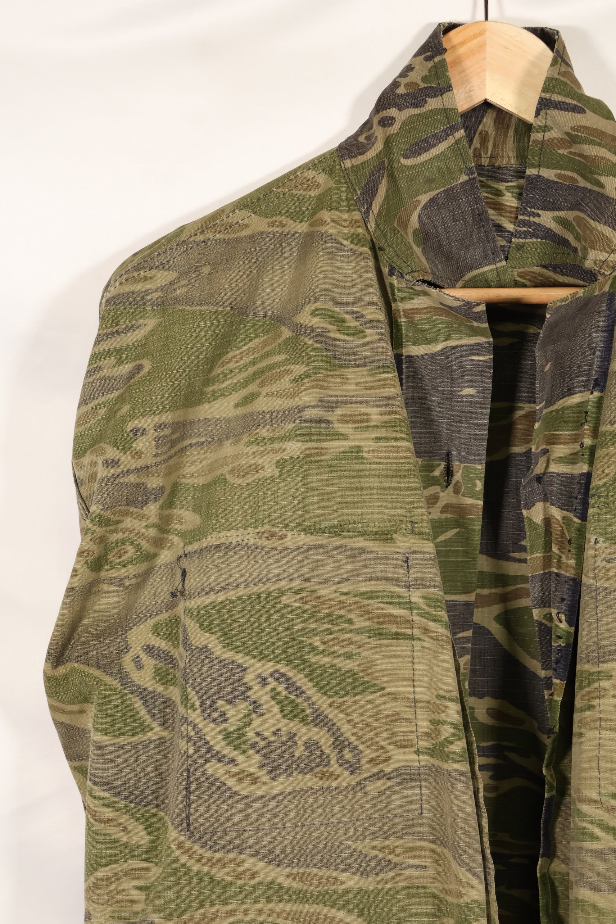 1970s South Vietnamese Marine Corps Tiger Stripe Shirt VNMC Late Ripstop Pattern Used