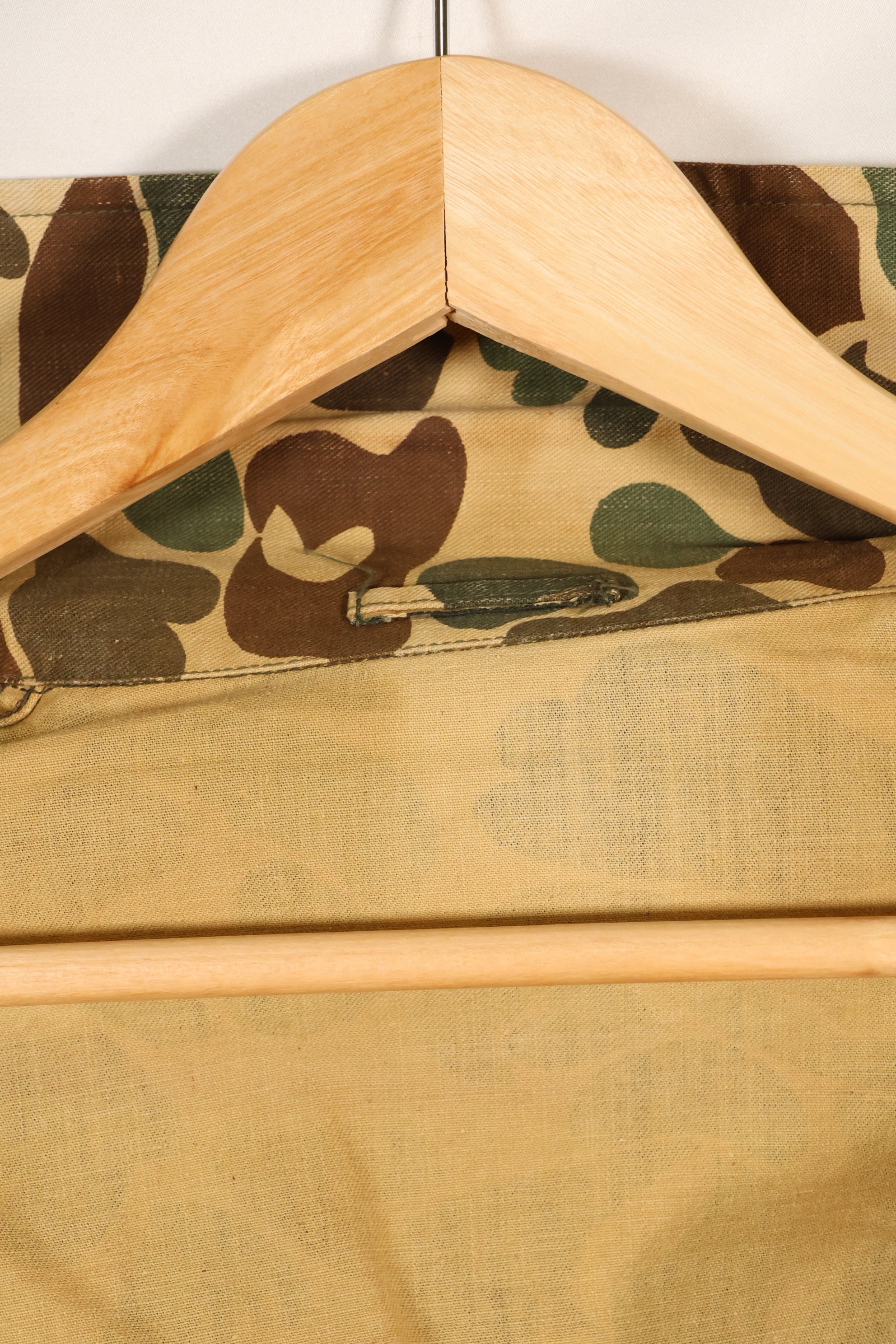 1970's manufactured in Okinawa, Japan, Beogum camouflage duck hunter hunting shirt, used.