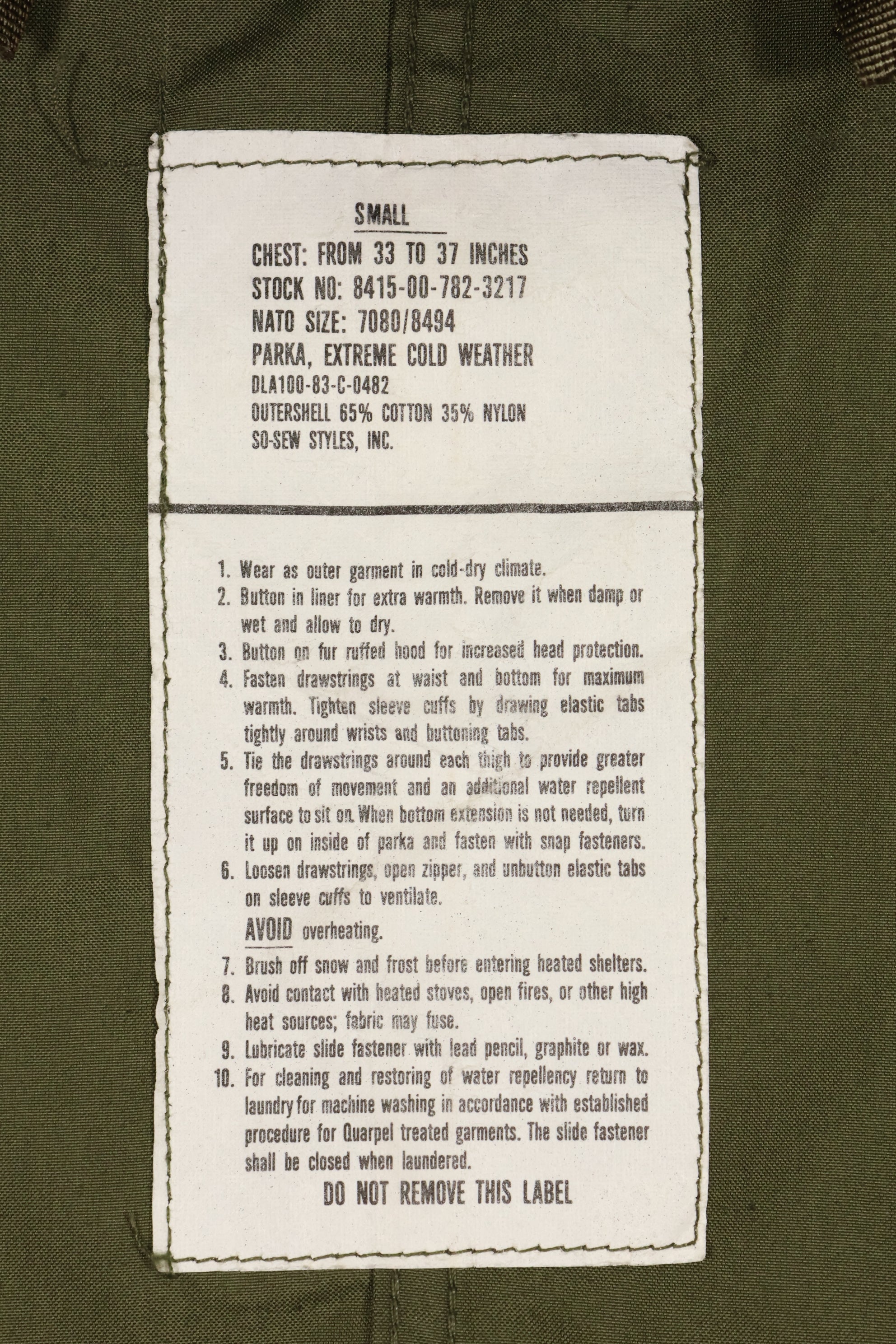 1983 Contract SMALL US Army M65 Field Parka, fishtail, good condition, used.