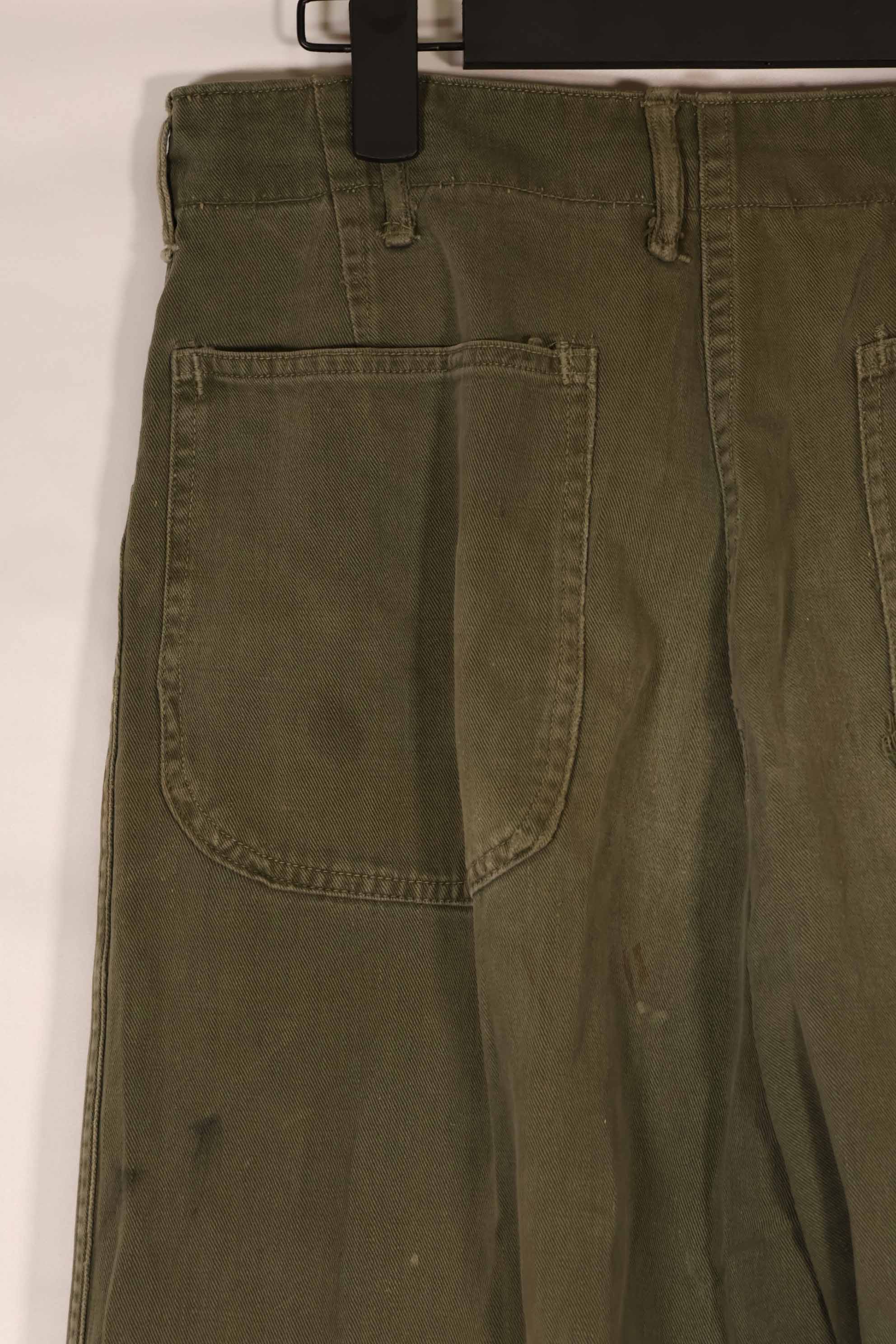 Real late 1940s - early 1950s M45 OD cotton field pants, used, strong signs of use.