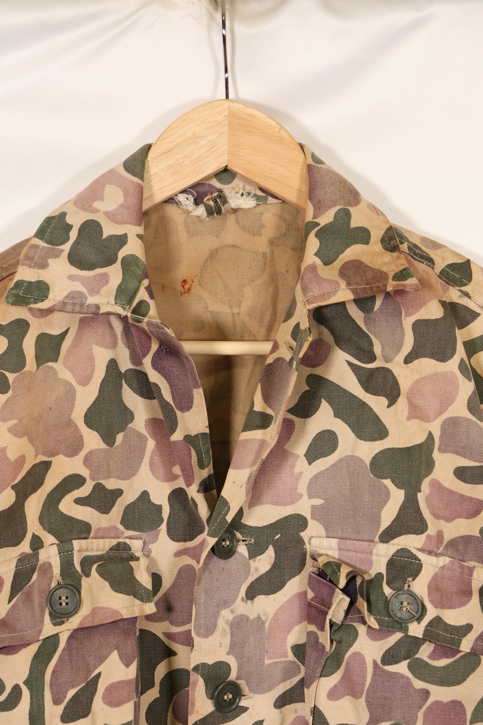 Early 1960s, faded, estimated A-L CIDG, beogum camouflage Asian cut shirt.