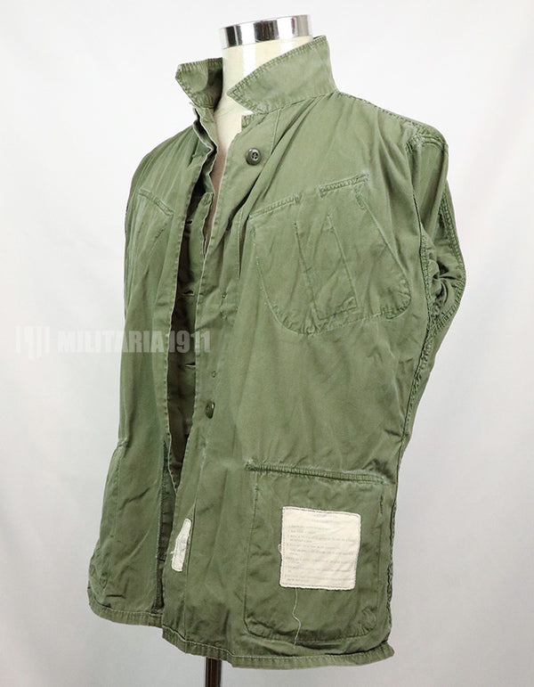 Real 2nd model jungle fatigues jacket, worn, scratched, faded.