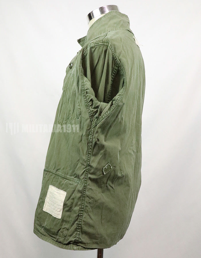 Real 2nd model jungle fatigues jacket, worn, scratched, faded.