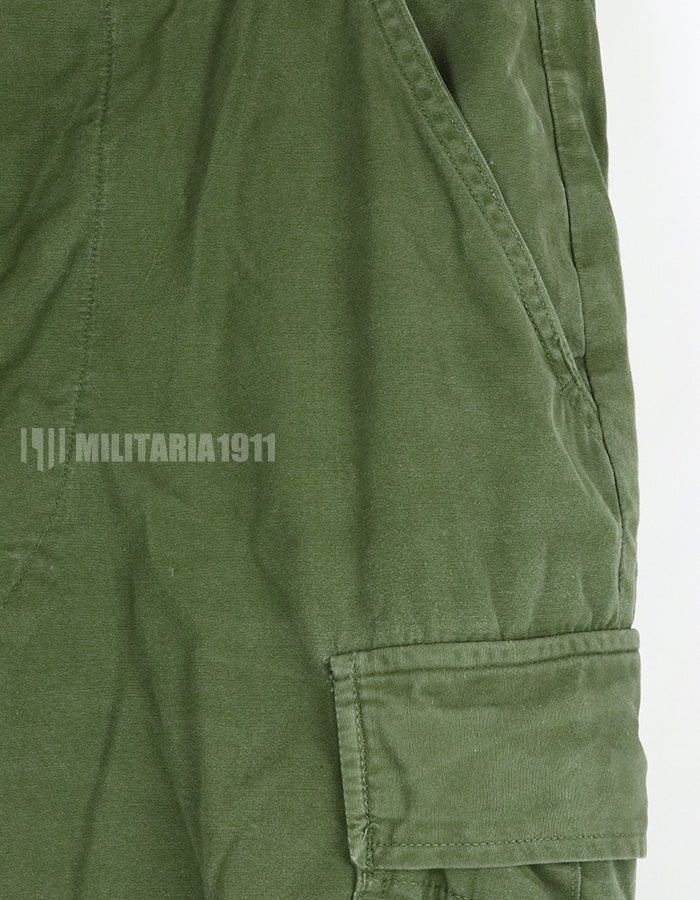 Original 2nd model Jungle Fatigue pants, non-ripstop, worn, scratched, faded. Scuffed, faded