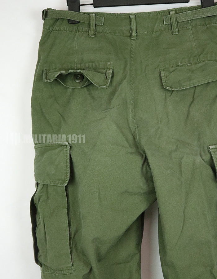 Original 2nd model Jungle Fatigue pants, non-ripstop, worn, scratched, faded. Scuffed, faded