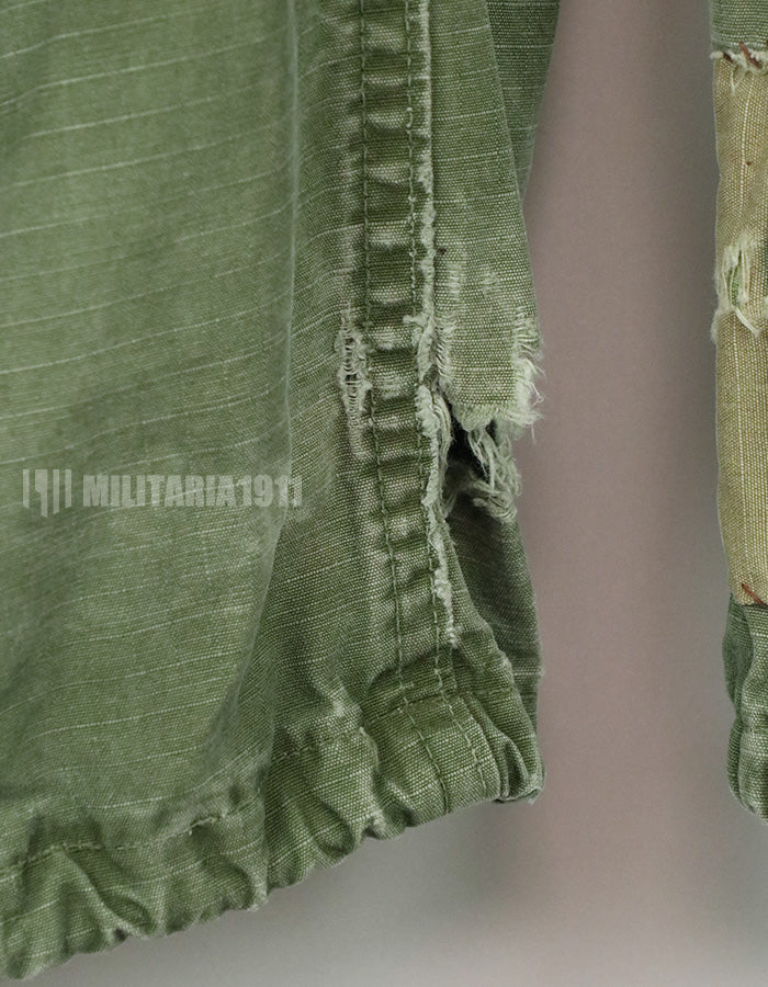 Original late model jungle fatigues pants, ripstop fabric, made in 1969, used, modified.