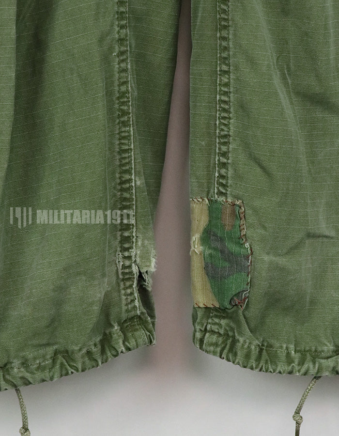 Original late model jungle fatigues pants, ripstop fabric, made in 1969, used, modified.