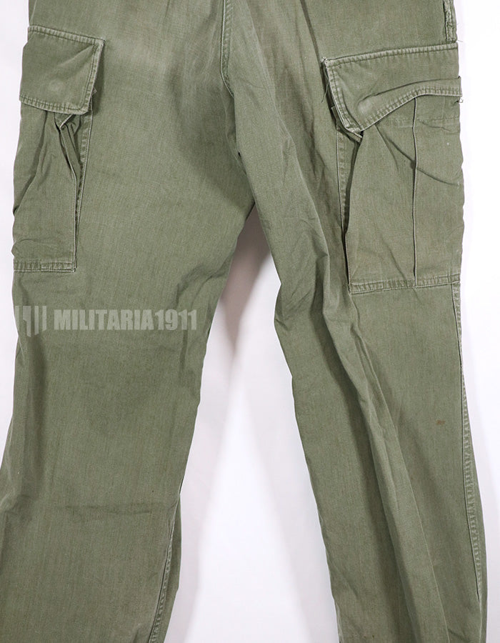 Real poplin fabric Jungle Fatigues pants, stained, used.