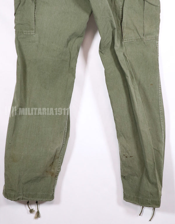 Real poplin fabric Jungle Fatigues pants, stained, used.