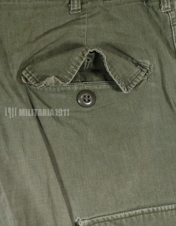 Real poplin fabric Jungle Fatigues pants, stained, used.